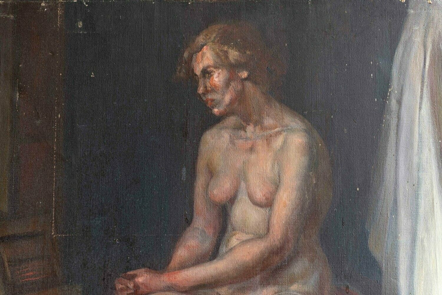 Alys Woodman 'Painting From Life' Nude Oil Painting photo furniture