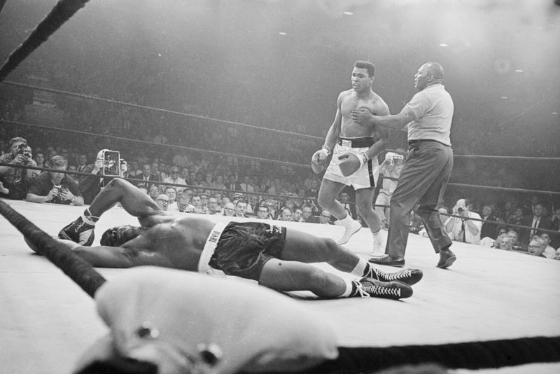 'Muhammad Ali' Knocks Out Sonny Liston 1965 Archival Pigment Print Framed In White photo furniture
