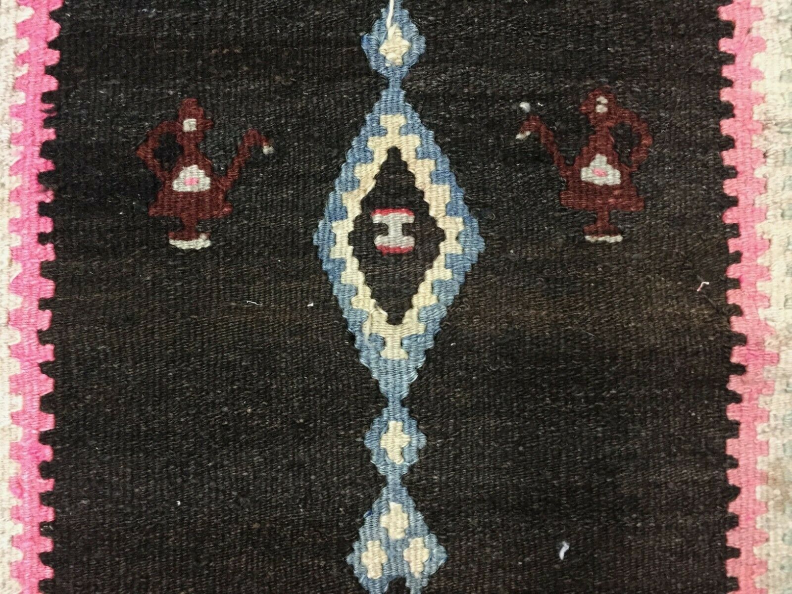 Small Vintage Turkish Kilim 125x79 Cm Wool Kelim Prayer Rug Black Beige, Pink photo buy