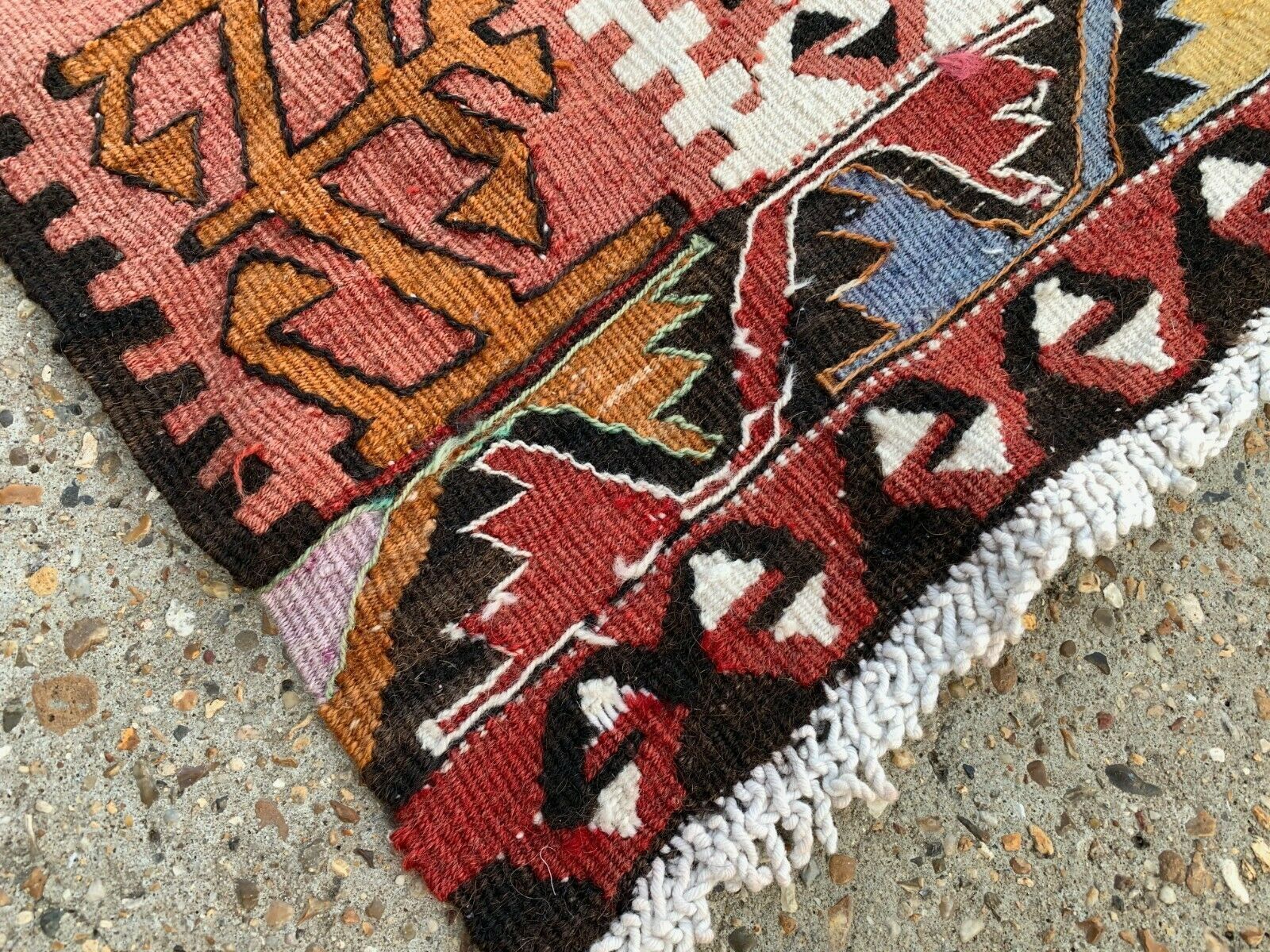 Vintage Turkse Kilim Vloerkleed 467x210 cm Tribal Kelim Rood, Groen, Zwart, Goud Groot photo 2250.0