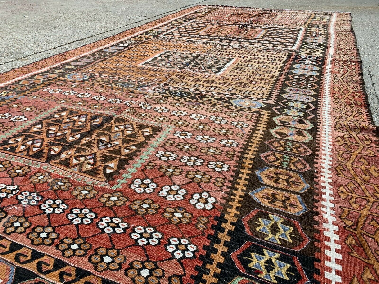 Vintage Turkish Kilim Rug 467x210 Cm Tribal Kelim Red, Green, Black, Gold Large photo vintage