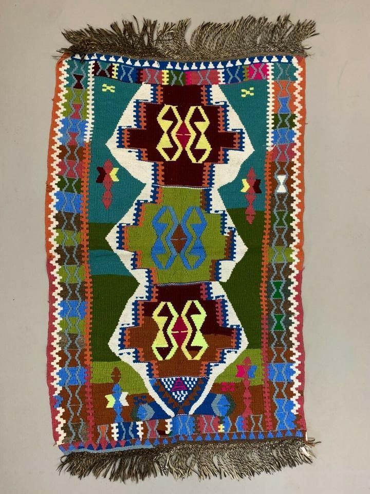 Small Vintage Turkish Kilim 134x85 Cm Wool Kelim Rug Indigo Red Blue Black Grey