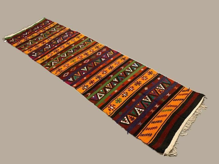 Vintage Turkish Kilim 337x182 Cm Wool Kelim Rug Large Red Orange Green Runner photo furniture