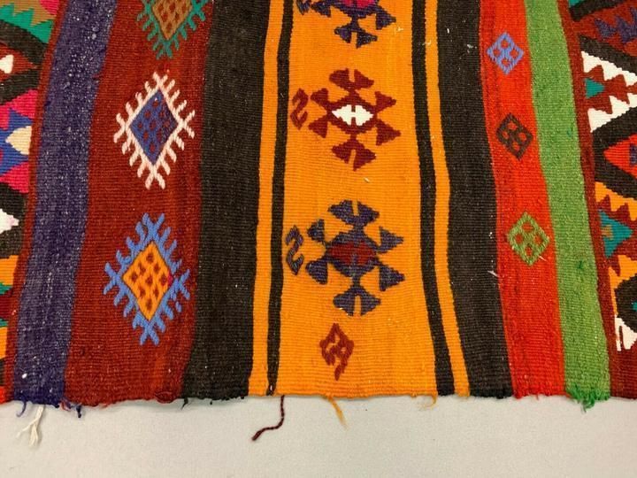 Vintage Turkish Kilim 337x182 Cm Wool Kelim Rug Large Red Orange Green Runner photo 535.0