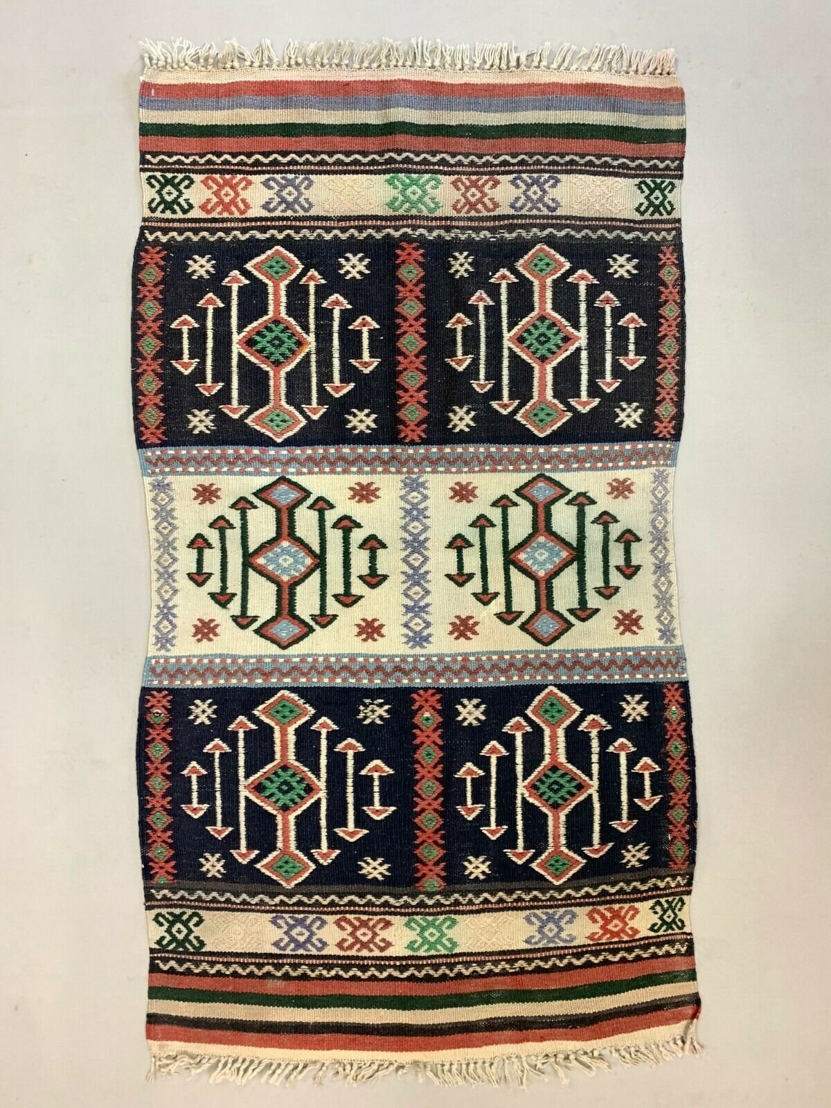 photo for sale Small Vintage Turkish Kilim 145x80 Cm Wool Kelim Rug Red Beige Black