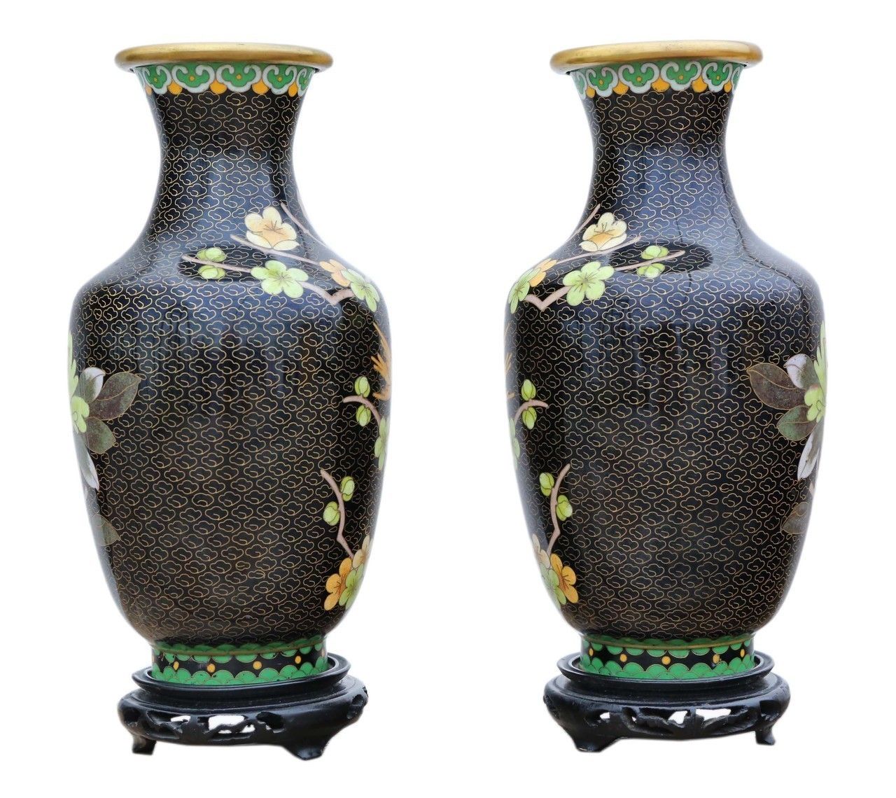 Pair Of Handed 20th Century Chinese Cloisonne Vases photo for sale