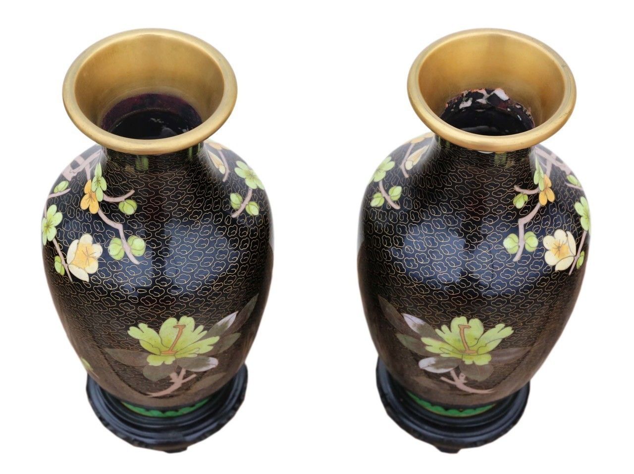 Pair Of Handed 20th Century Chinese Cloisonne Vases photo 595.0