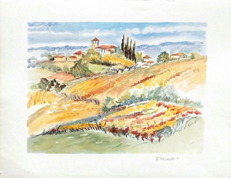 Valenti F Lithograph Landscape Of Provence