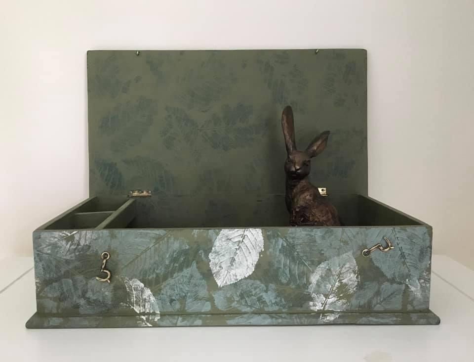 Large Hand Painted Wooden Box, Vintage Wooden Box, Leaf Pattern photo furniture