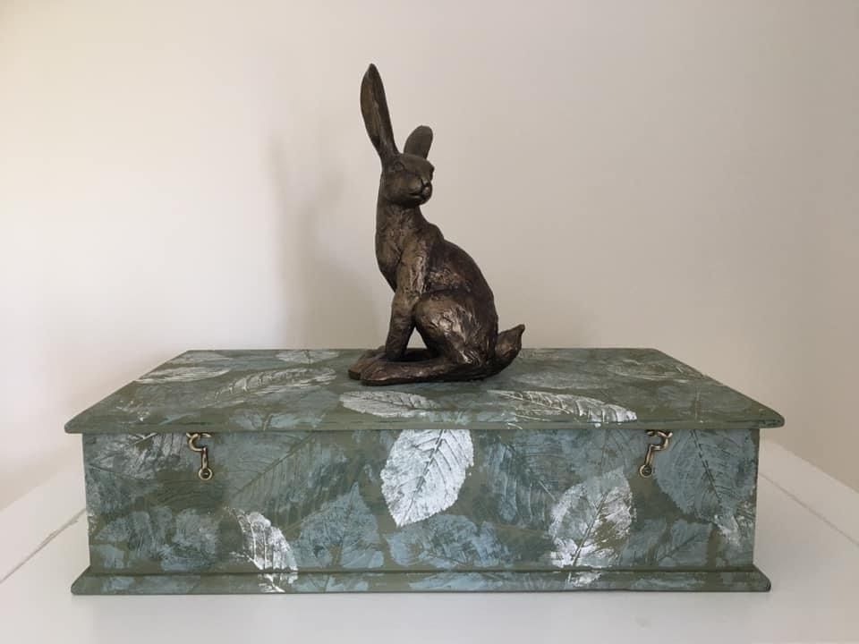 Large Hand Painted Wooden Box, Vintage Wooden Box, Leaf Pattern