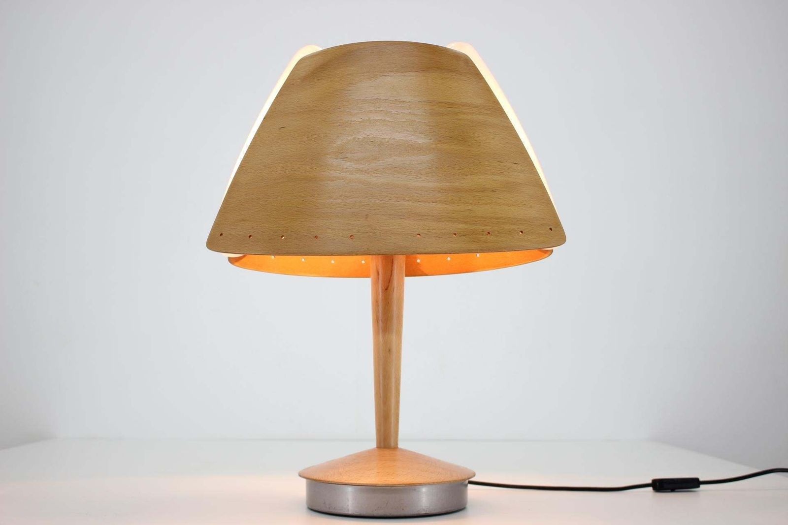 Midcentury French Design Wooden Table Lamp By Lucid / 1970s   Renovated!