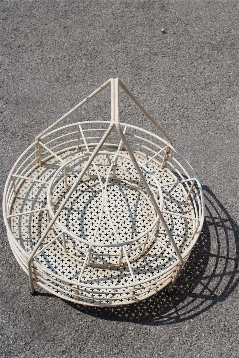 Portable Bar In Perforated White Curved Metal French Design Midcentury, 1950s photo vintage