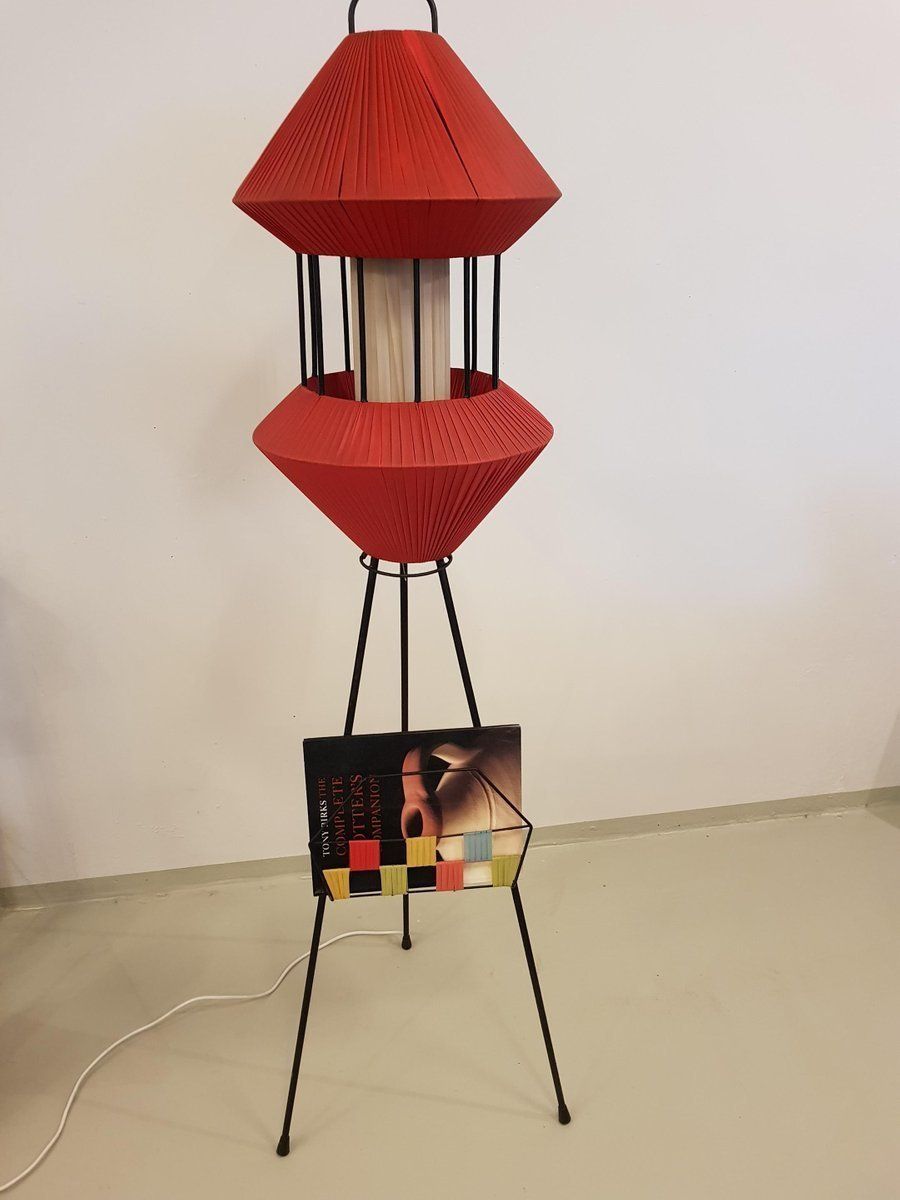 Mid Century Italian Tripod Floor Lamp With Newspaper Stand, 1950s photo Lighting
