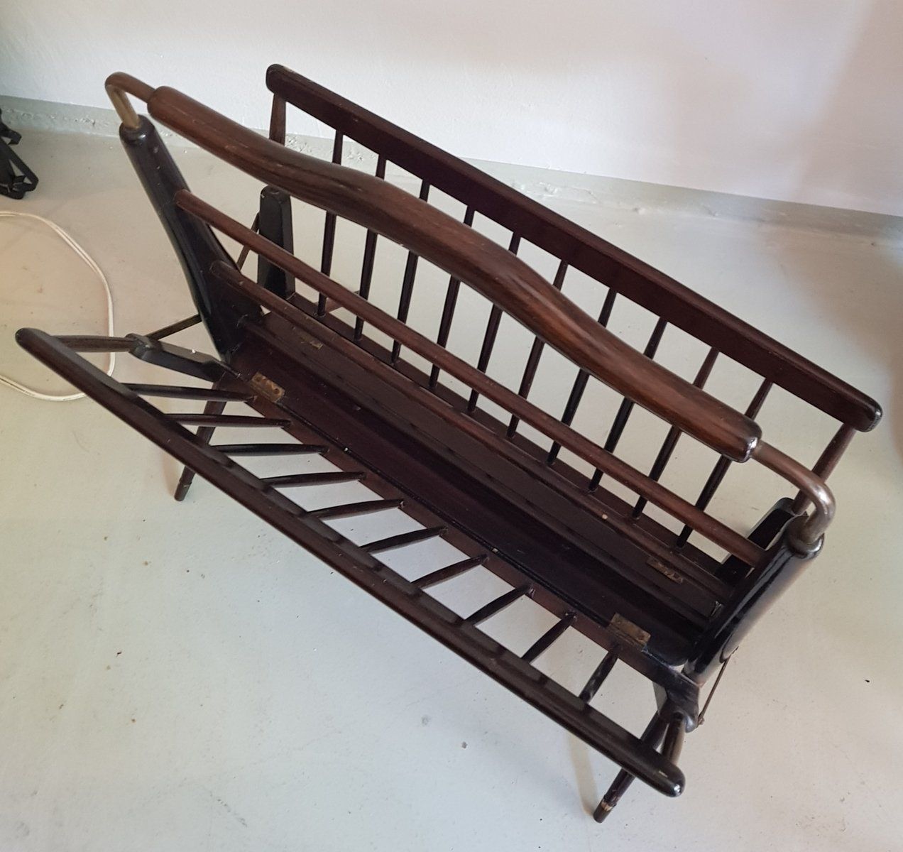 Italian Brass And Wood Magazine Rack By Cesare Lacca, 1950s photo furniture