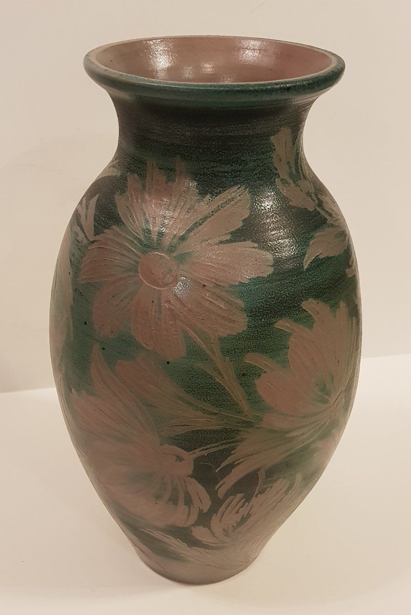 Floral Art Nouveau Earthenware Vase By Remmy Fils Betschdorf Alsace