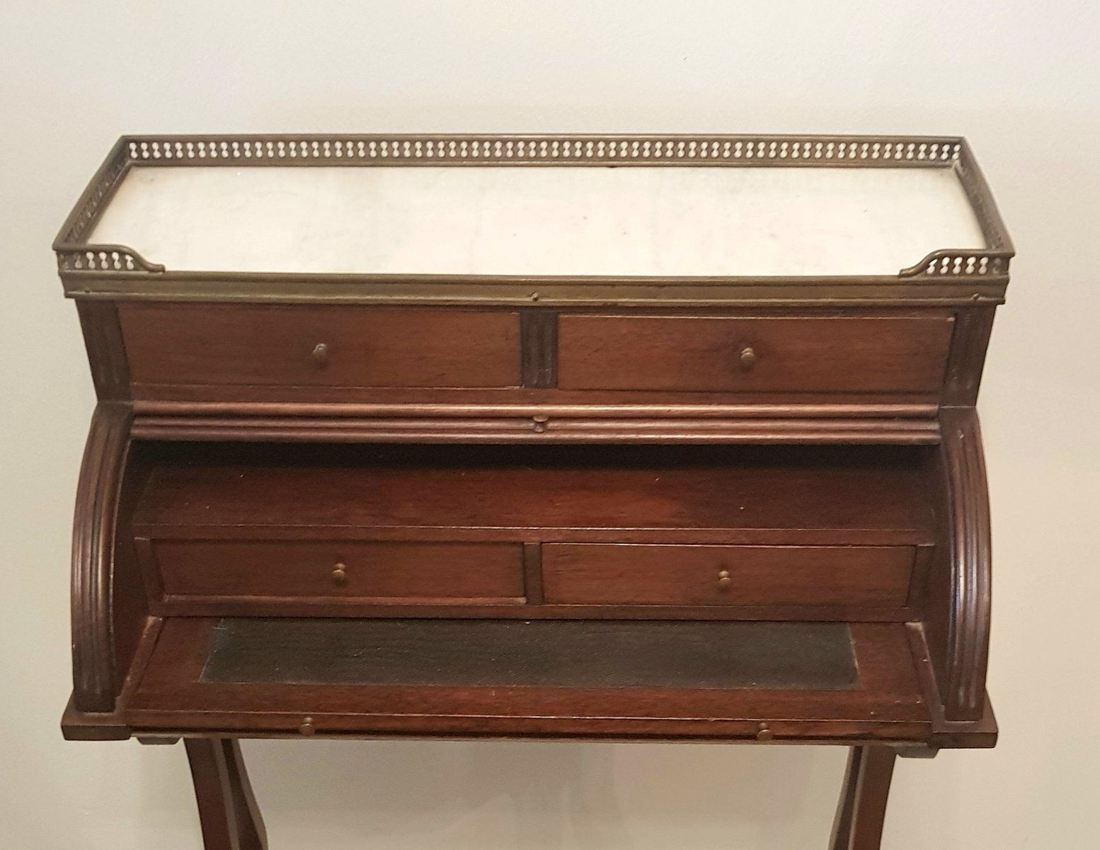 Small Antique English Brass, Mahogany, And Marble Secretaire photo furniture
