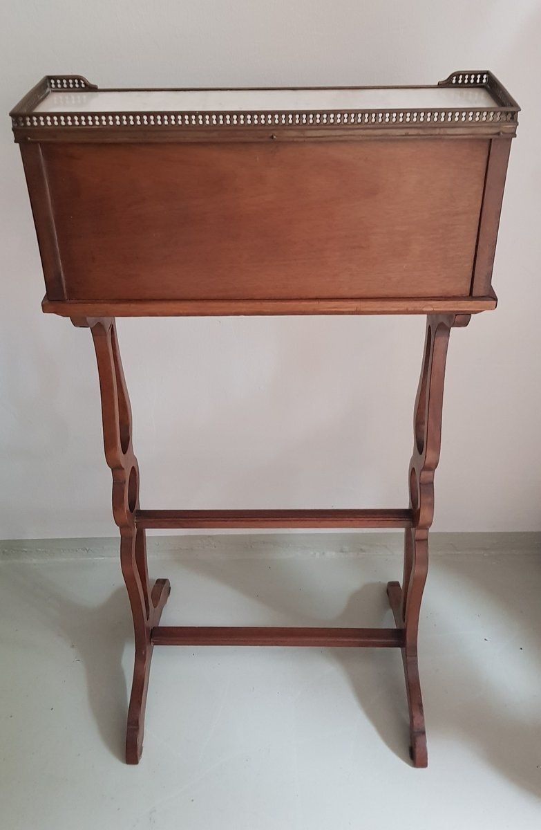 Small Antique English Brass, Mahogany, And Marble Secretaire photo vinterior