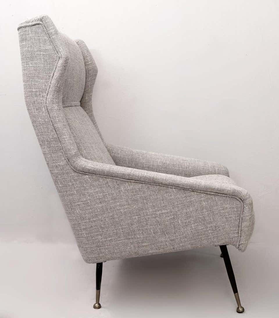 Pair Of Italian Armchairs With High Back With Ears, New Light Gray Marl Upholst photo furniture