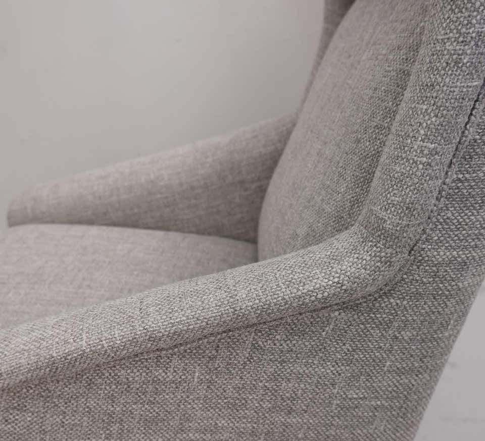 Pair Of Italian Armchairs With High Back With Ears, New Light Gray Marl Upholst photo 5446.0