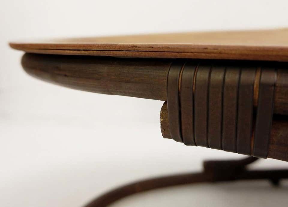 Oval Italian Teak Coffee Table, Plywood Top, Bamboo And Leather Rope photo 1556.0