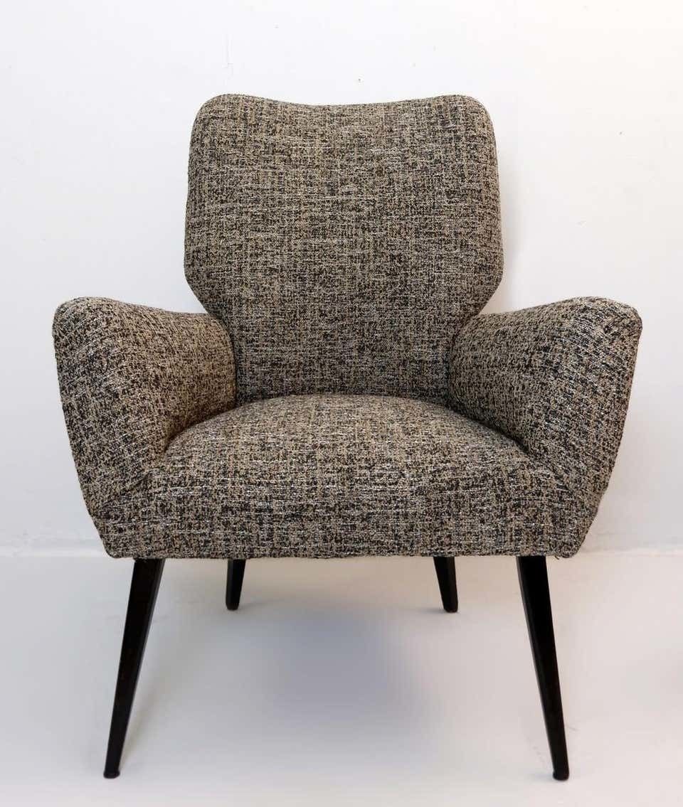 Pair Of Armchairs Black Lacquered Wood Legs, New Upholstery, Italy, 1950s photo for sale