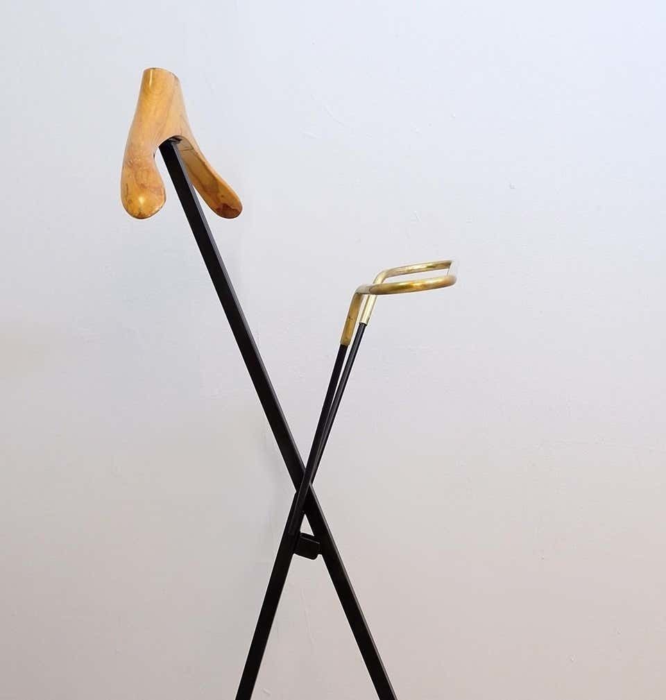 Italian Black Metal, Wood And Brass Folding Valet Stand, 1950s photo for sale