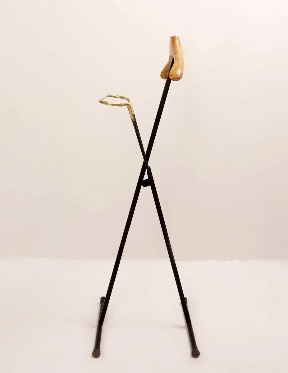 Italian Black Metal, Wood And Brass Folding Valet Stand, 1950s photo Home Decor