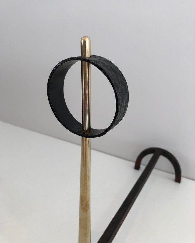 Pair Of Beautiful Modernist Bronze And Wrought Iron Andirons photo 3500.0
