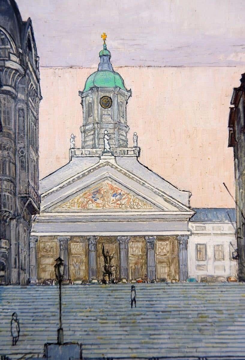 Brussels Street Scene Painting On Canvas, Victor Petré, Belgium, Circa 1960 photo furniture