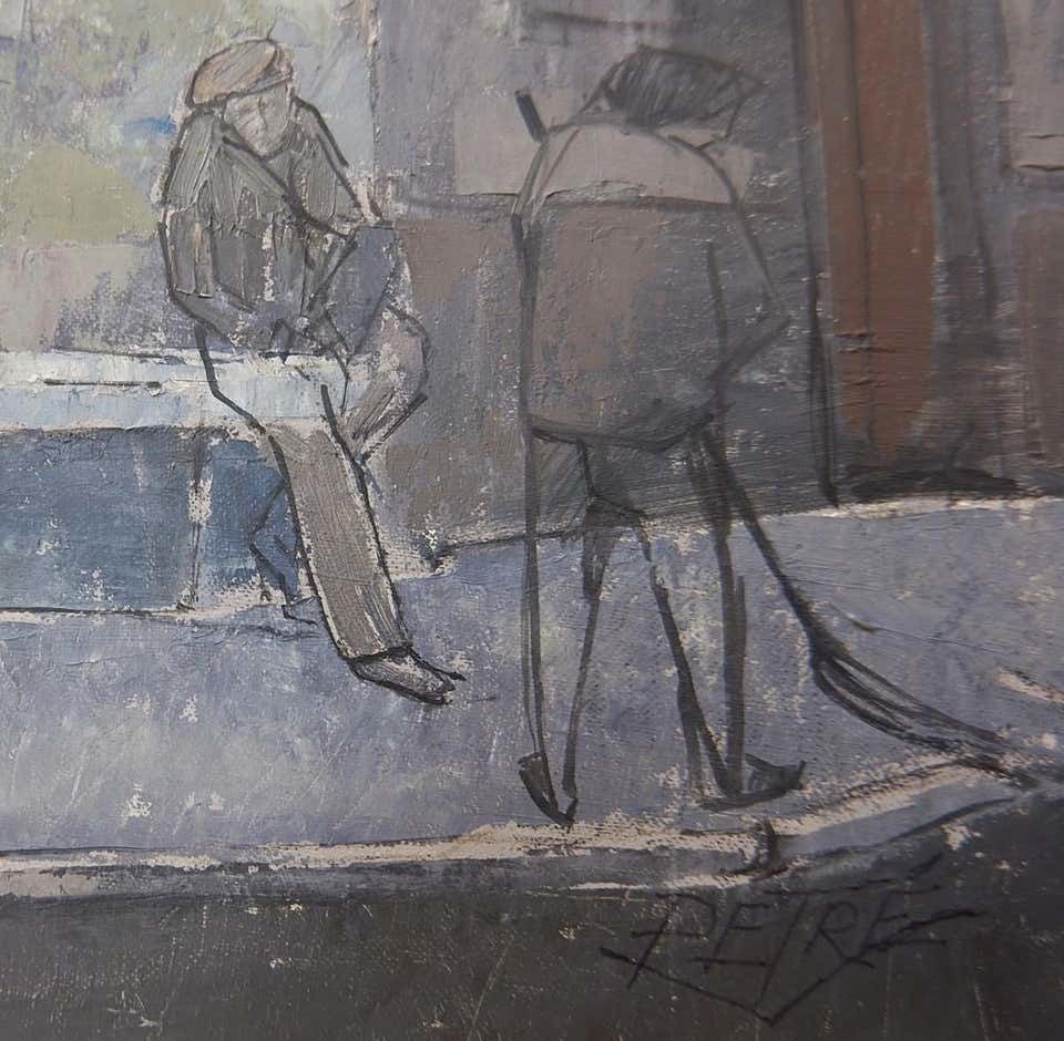 Brussels Street Scene Painting On Canvas, Victor Petré, Belgium, Circa 1960 photo Art