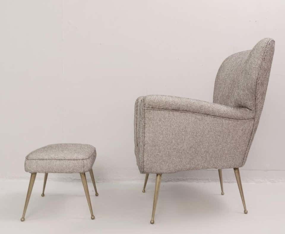 Pair Of Italian Armchairs With Ottomans, New Upholstery photo for sale