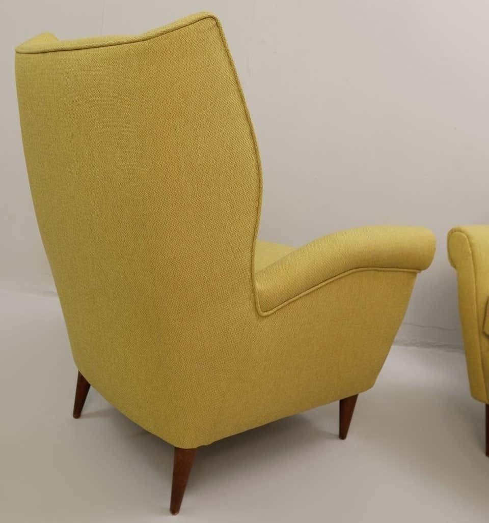 Pair Of High Back Armchairs By Gio Ponti, 1950s, New Curry Yellow Upholstery photo Furniture