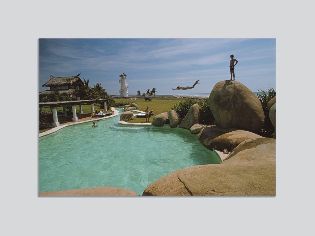 Slim Aarons 'Little Beach House' 1970s Mexico Pool C Type Print Framed In Perspex