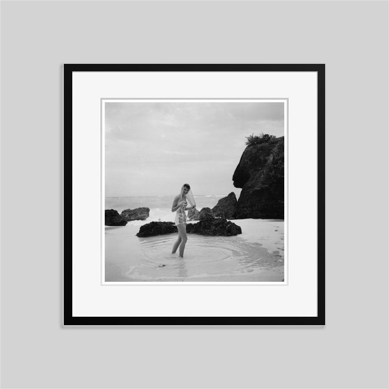 Slim Aarons 'Long Bay Beach' 1950s Bermuda Silver Gelatin Print Framed In Black photo furniture