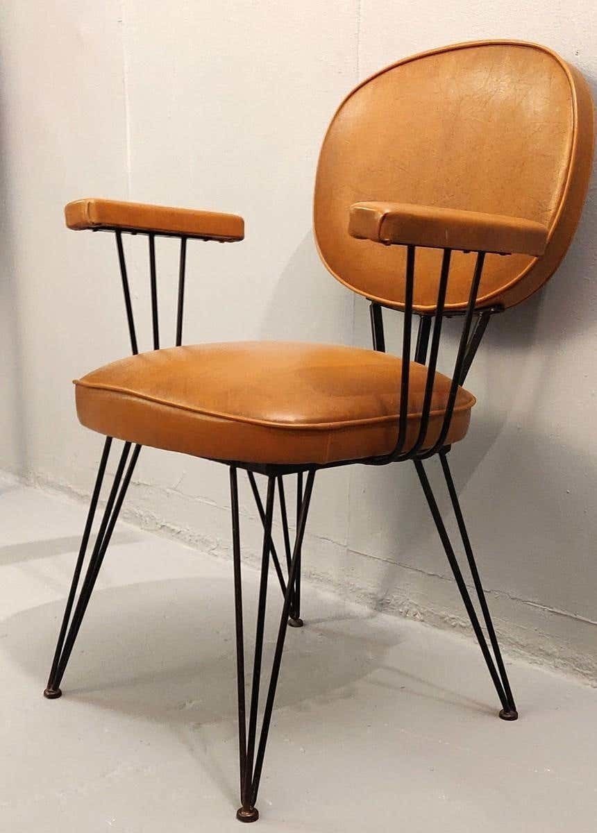 Black Lacquered Metal Structure Armchairs, Italy, 1950s photo Furniture