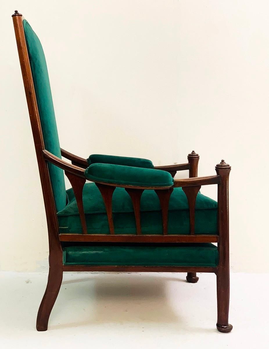 English Art Nouveau Armchair, New Green Velvet Upholstery photo furniture