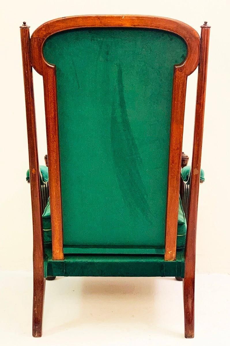 English Art Nouveau Armchair, New Green Velvet Upholstery photo for sale