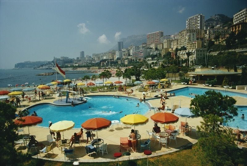 Slim Aarons 'Monte Carlo Beach Club' Giant Oversize C Type Print Framed In Black photo furniture