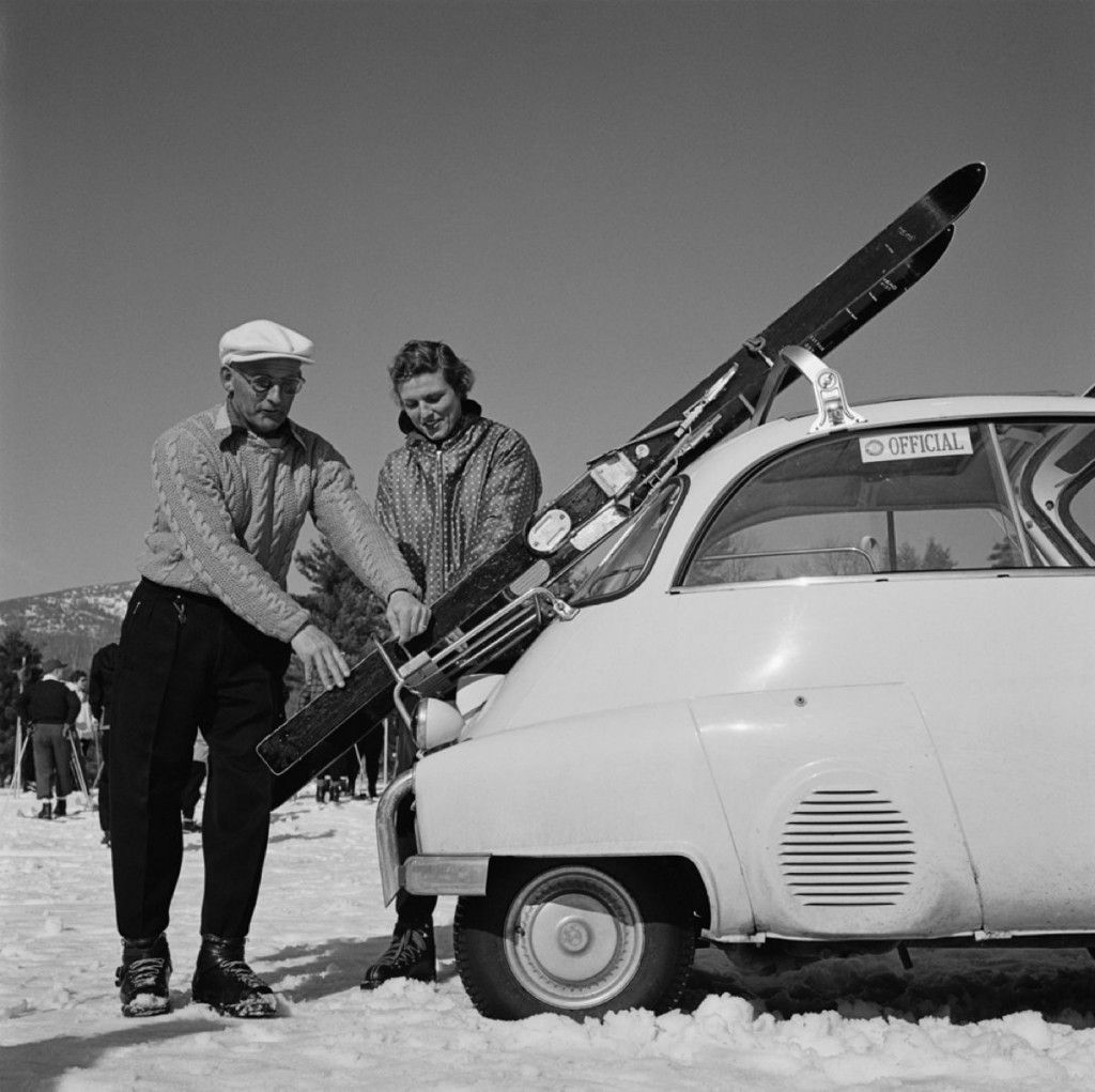 Slim Aarons 'New England Skiing Essentials' 1955 Sliver Gelatin Print Framed In Black photo furniture
