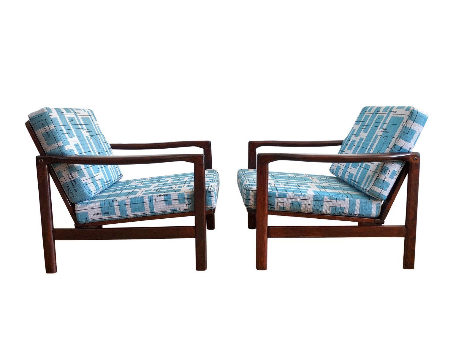 photo furniture Blue Jacquard B 7752 Armchairs By Zenon Bączyk, 1960s, Set Of 2
