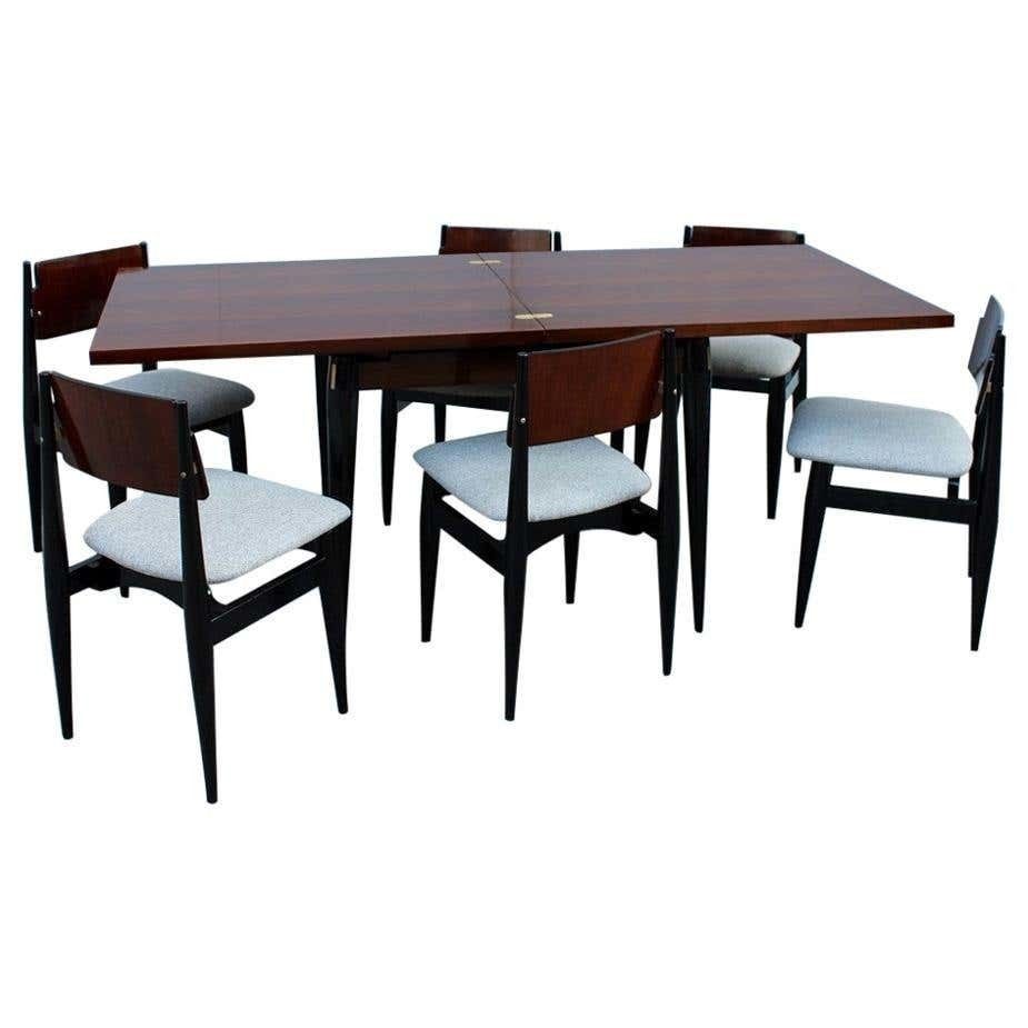 Mid Century Dining Room Sets Teak Wood Brass Italian Design Extendable Table