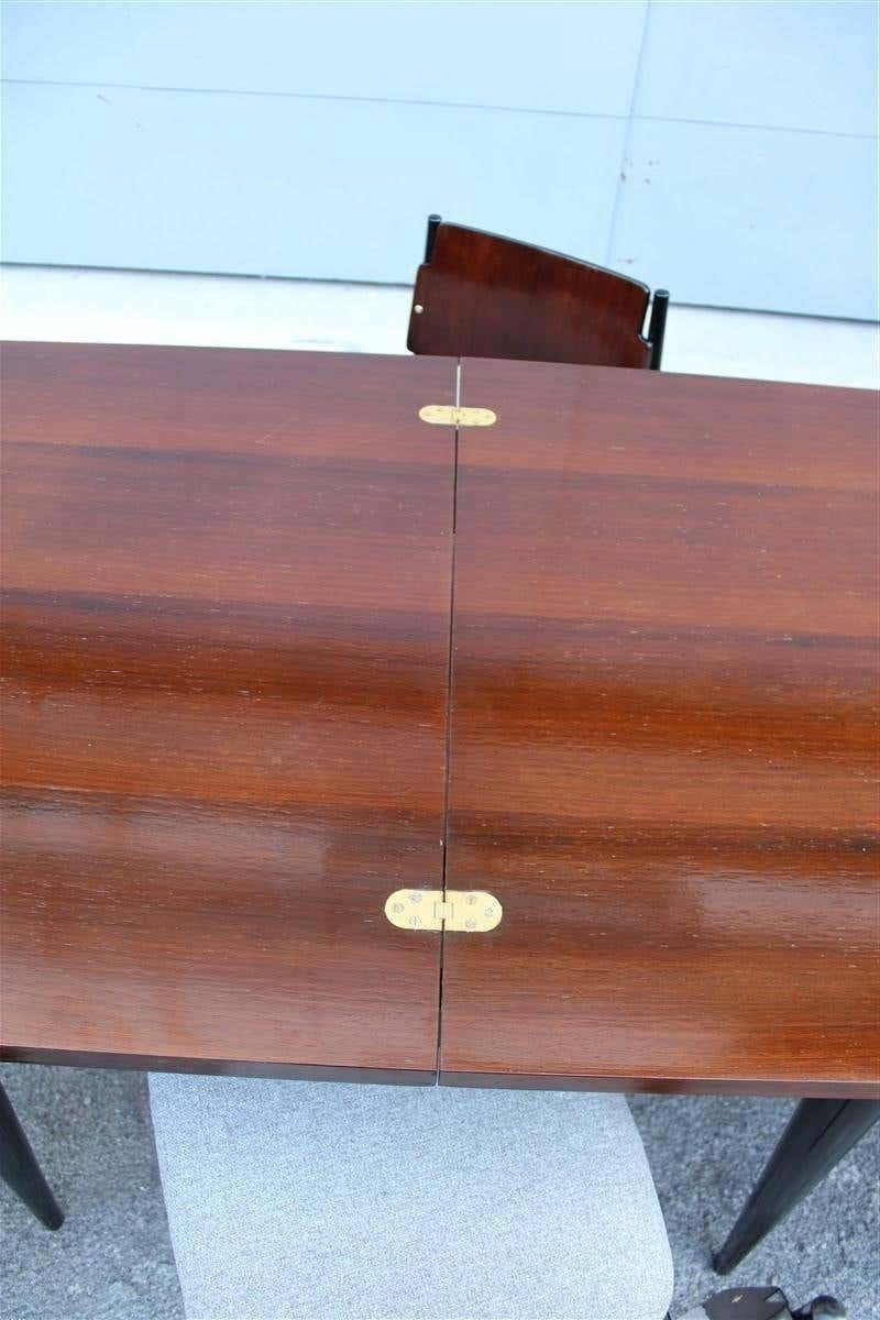 Mid Century Dining Room Sets Teak Wood Brass Italian Design Extendable Table photo for sale