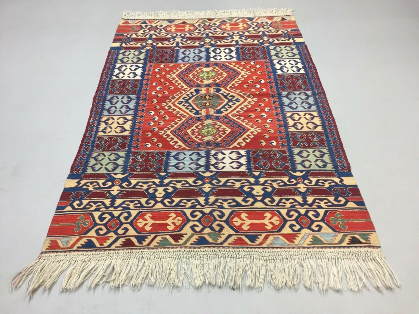 Fine Vintage Turkish Kilim 180x115 Cm Wool Kelim Rug Blue Red Medium photo for sale
