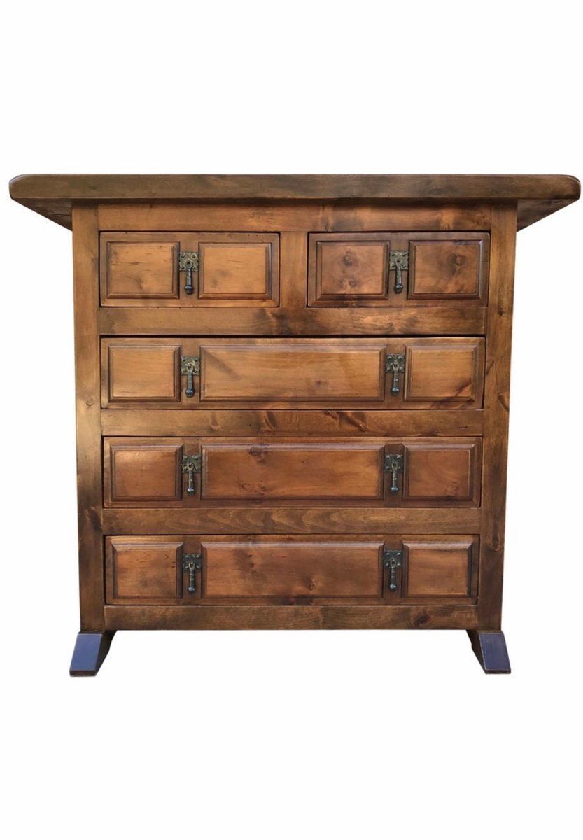 Spaans Catalaans Gesneden Walnoten Ladekast, Highboy Of Console, Jaren 1920