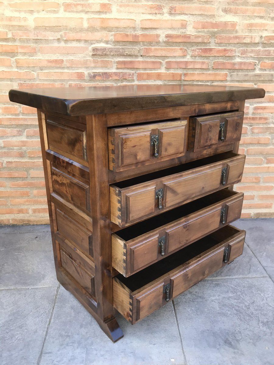 Spanish Catalan Carved Walnut Chest Of Drawers, Highboy Or Console, 1920s photo buy