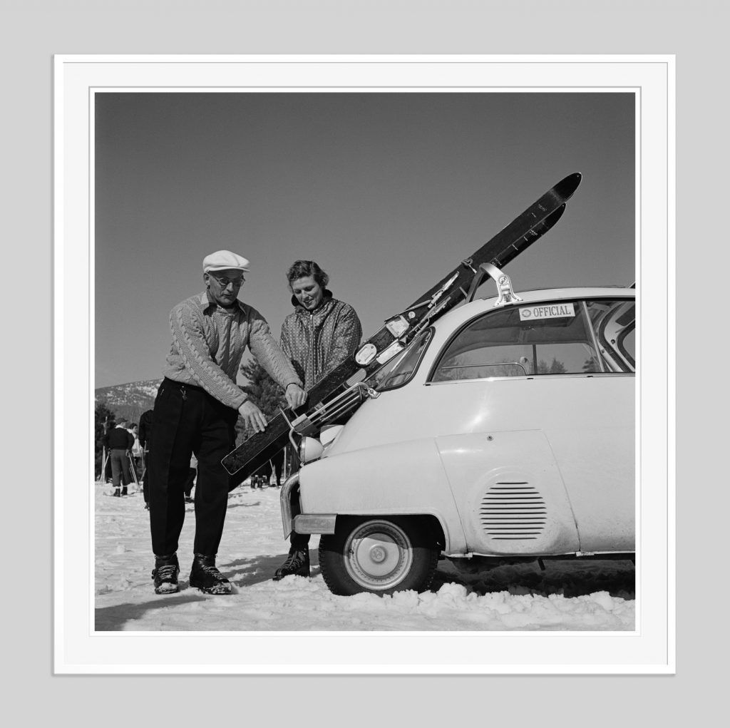 Slim Aarons 'New England Skiing Essentials' 1955 White Frame Silver Gelatine Resin Print