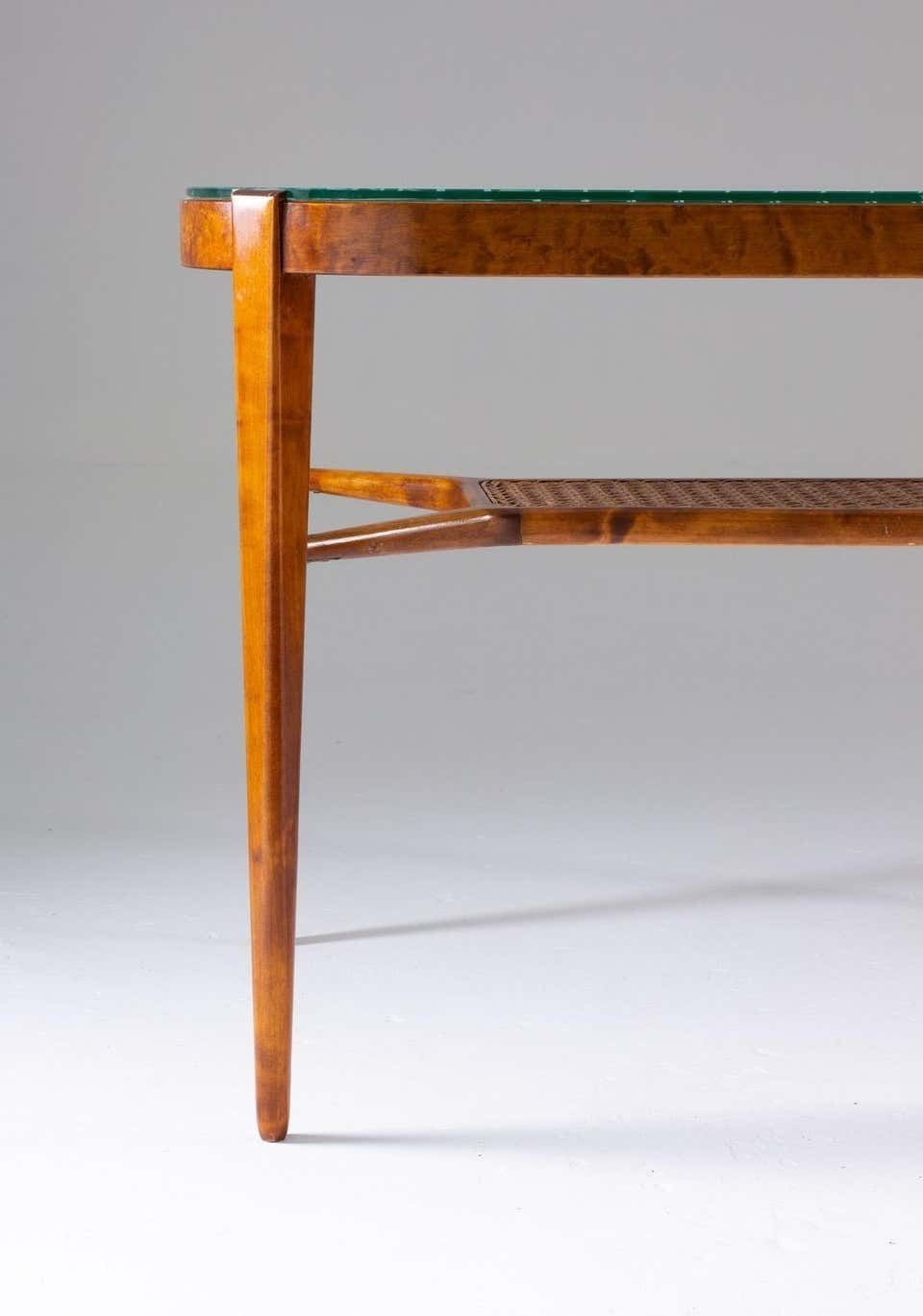 photo furniture Swedish Modern Coffee Table In Birch, Glass And Rattan By Bodafors, 1940s