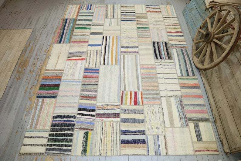 300x397 Cm Scandinavian Style Rag Rug, Natural Cotton Area Rug, Striped Handmade Kilim Rag Rugs, Handwoven Vintage Area Rug, Turkish Rug 9.8x13