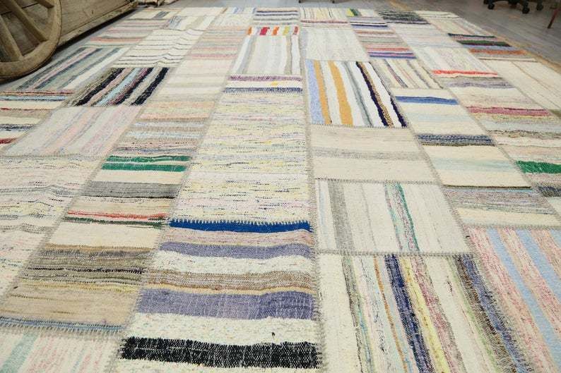 300x397 Cm Scandinavian Style Rag Rug, Natural Cotton Area Rug, Striped Handmade Kilim Rag Rugs, Handwoven Vintage Area Rug, Turkish Rug 9.8x13 photo 959.0