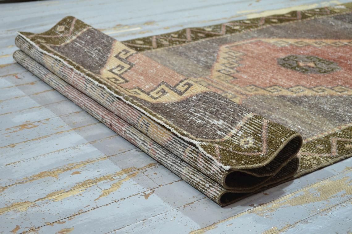 photo for sale 97x292 Cm Geometric Runner, Turkish Runner, Vintage Runner, Handmade Runner, Runner Rug, Red Runner, Faded, Distressed, Original Vintage, Rug